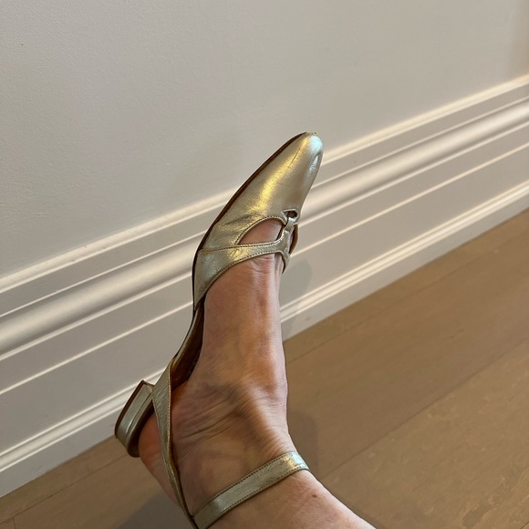 Manolo Blahnik Shoes - Manolo Blahnik Metallic Gold Slingback Flats